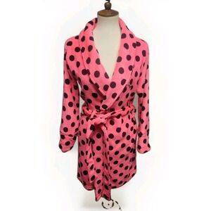 I Only Sleep In Pink VS Pink Black Plush Fleece Robe XS/S Polka Dot Robe Belted